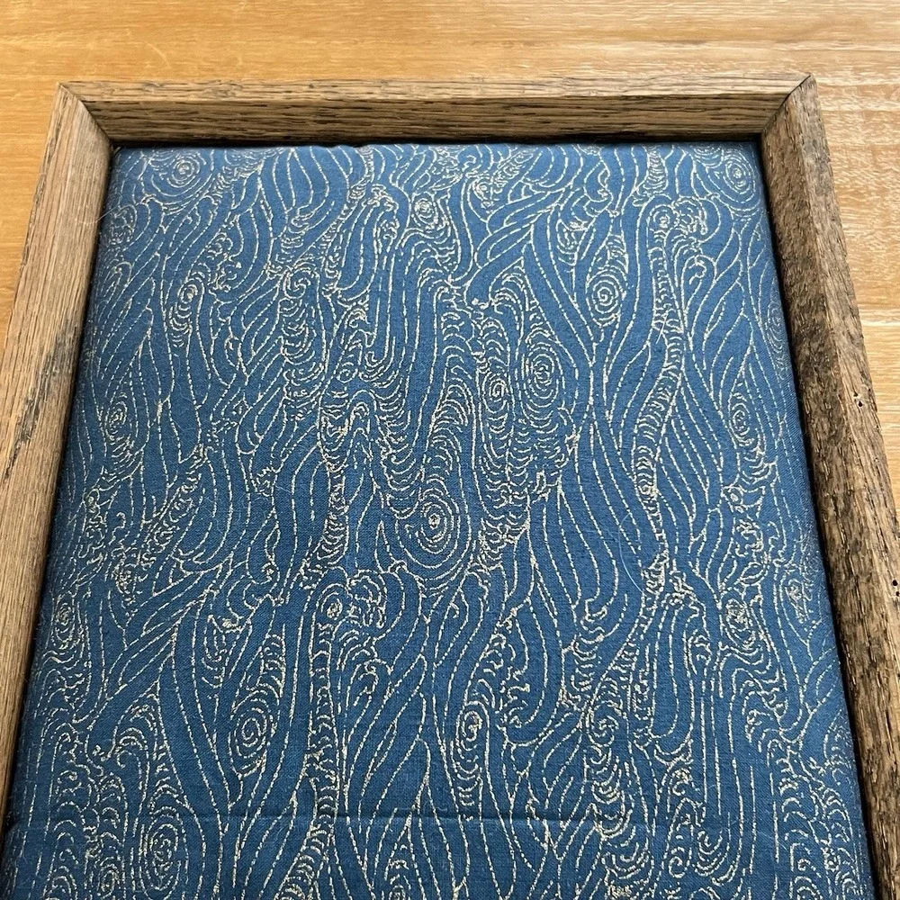 Rustic Wood Framed Padded Brooch Pin Jewelry Display Board Blue Fabric Holder